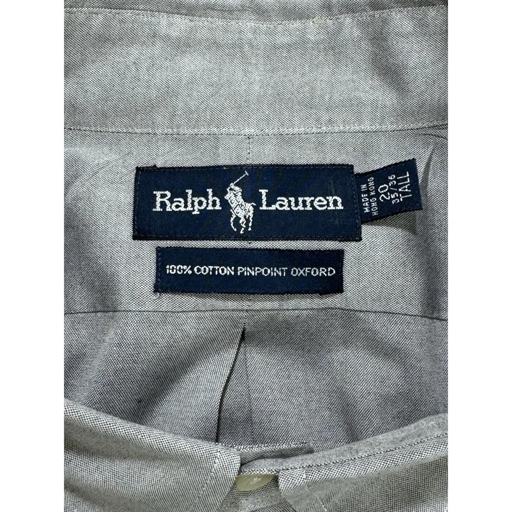 Polo Ralph‎ Lauren Oxford Shirt Men 20 35/36 Tall Gray Pinpoint LS Flesh Pony
